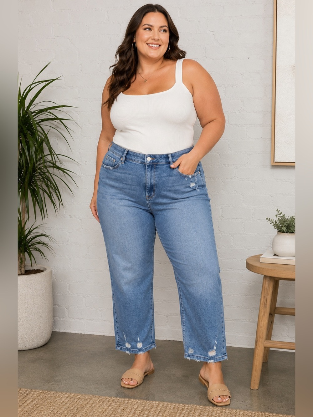 Judy Blue 20W Straight Fit Distressed Crop Jeans Plus Size Stretch Denim